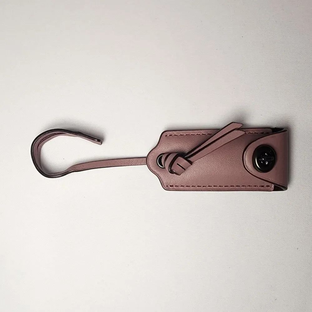 Coach 1941 Leather Clochette Hanging Tag Charm Dark Gunmetal Dusty Rose Pink